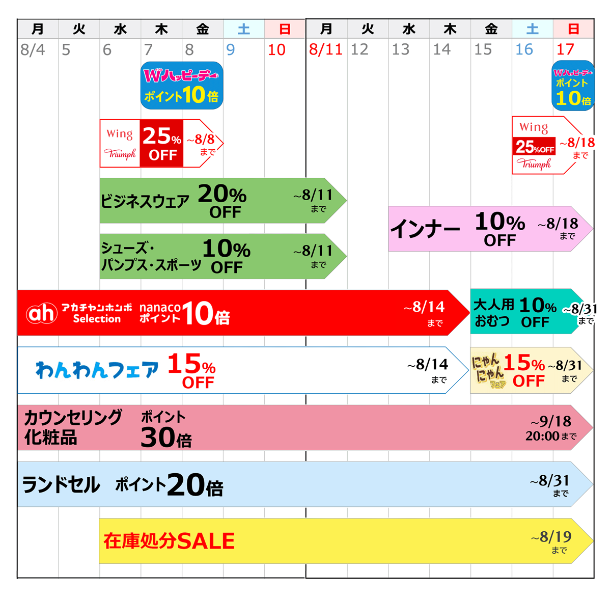 お買い得カレンダー