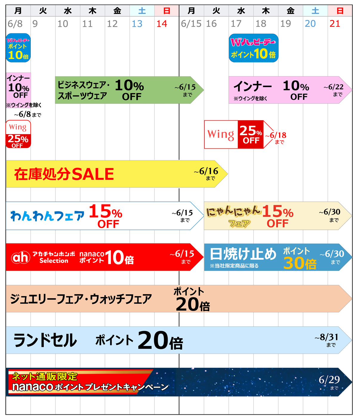 お買い得カレンダー