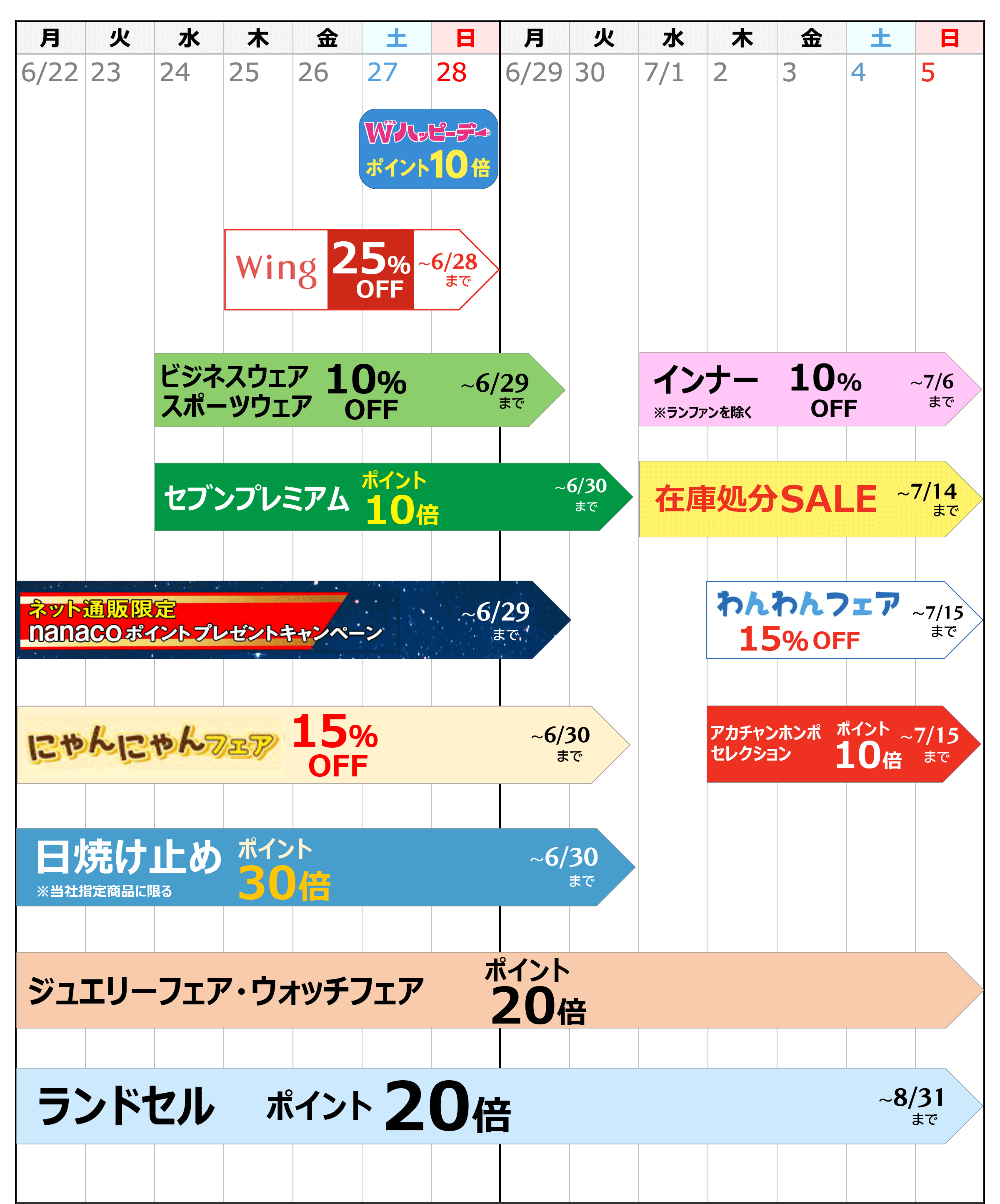 お買い得カレンダー