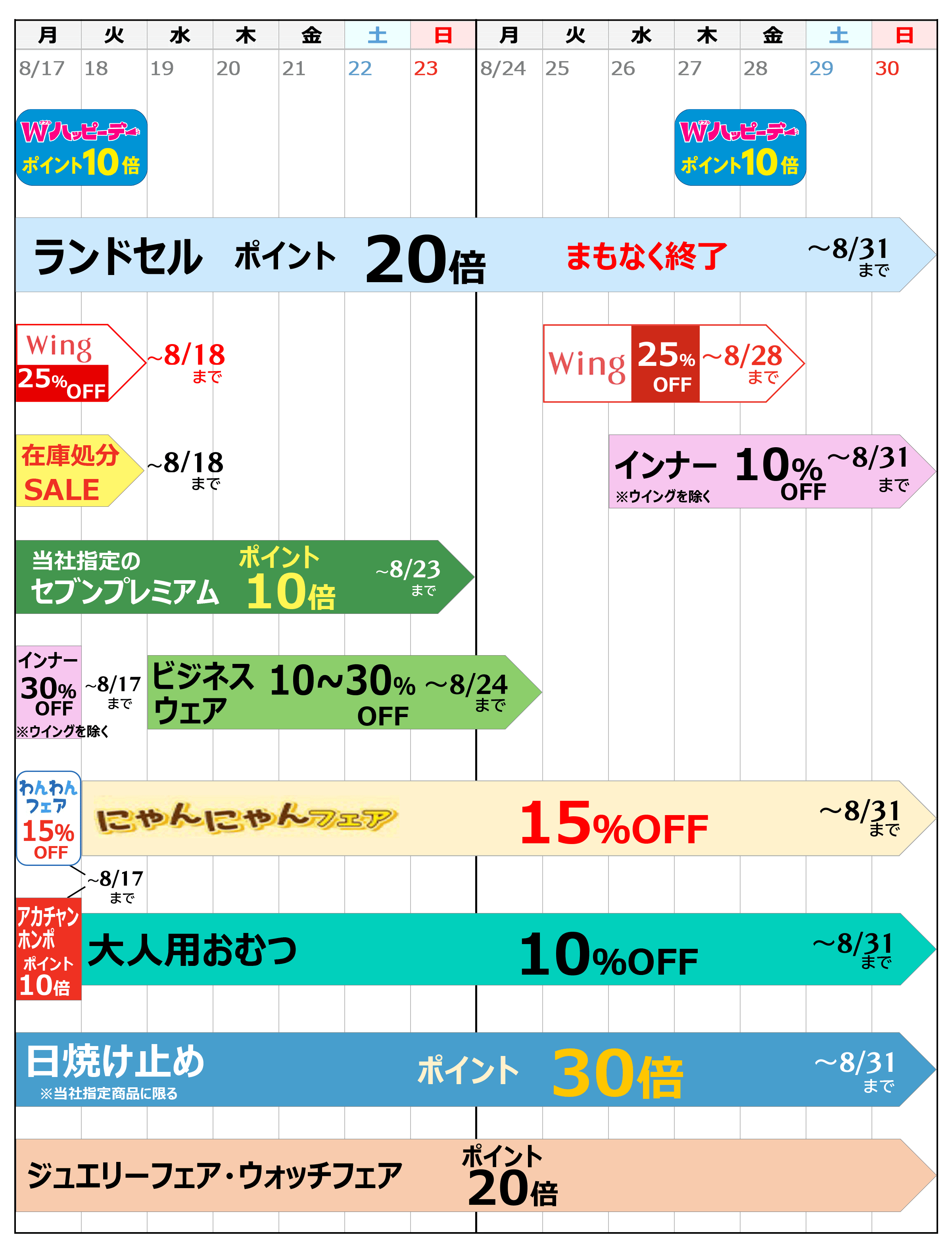 お買い得カレンダー