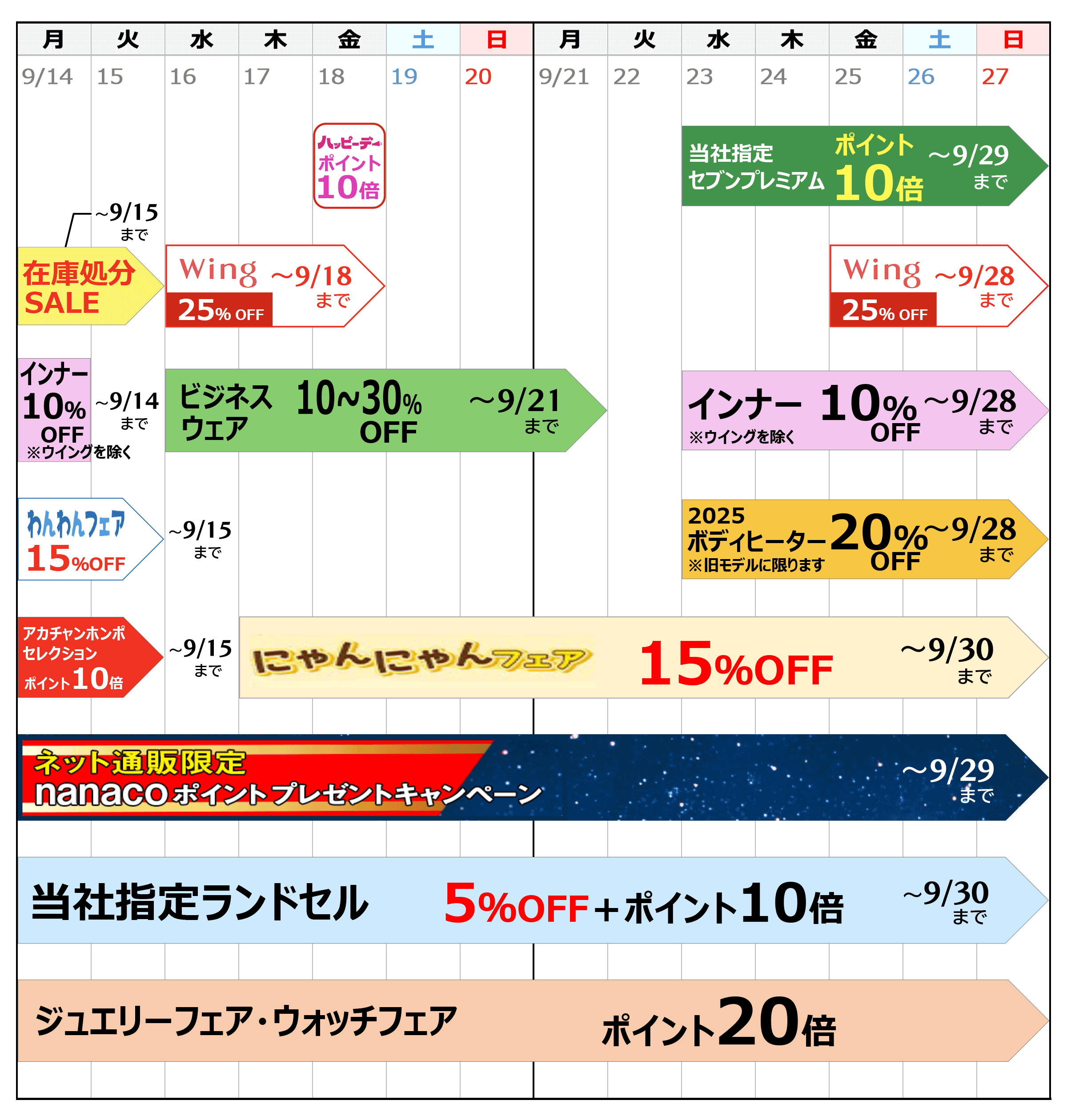 お買い得カレンダー