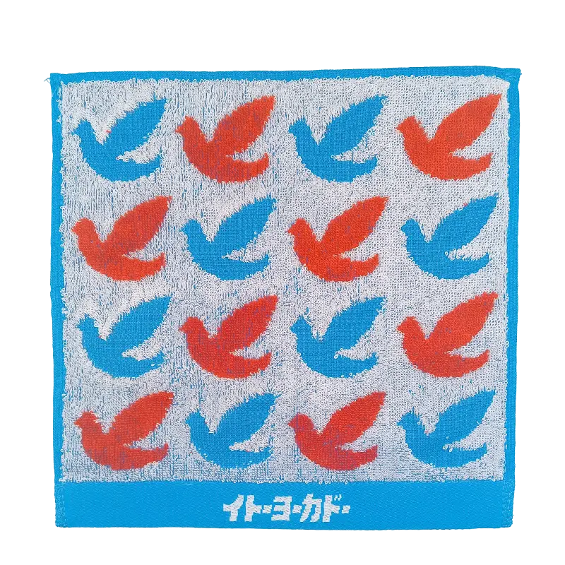 ハト柄 タオルハンカチ RD（カラフル）