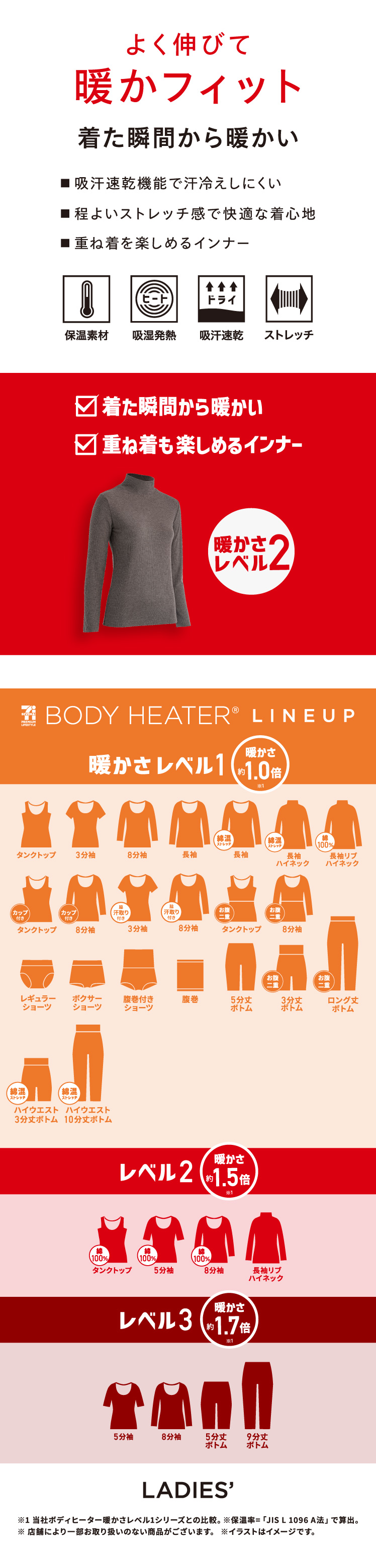 ボディヒーター レディースインナー リブ