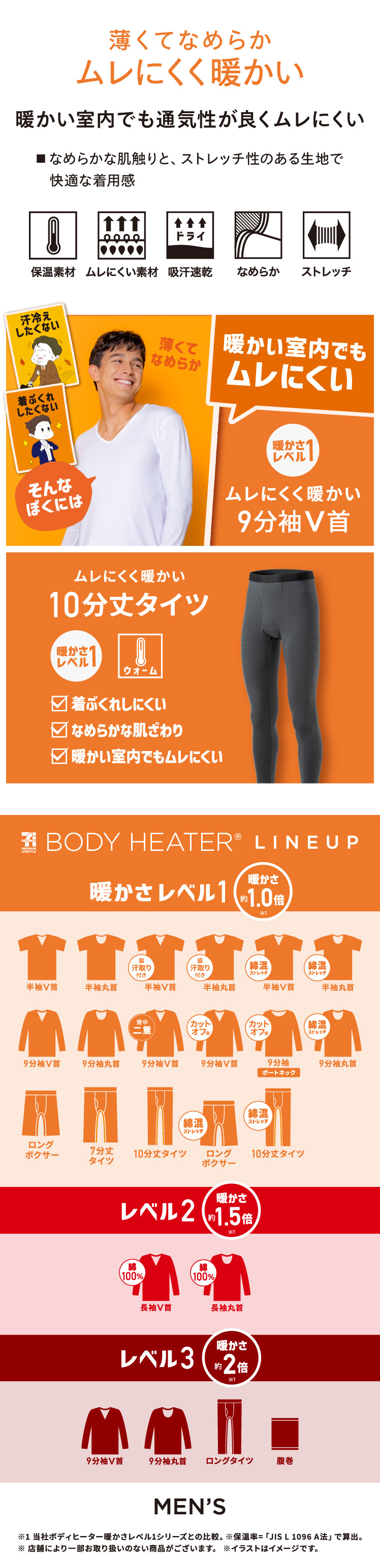 ボディヒーター メンズインナー ムレにくくて暖かい