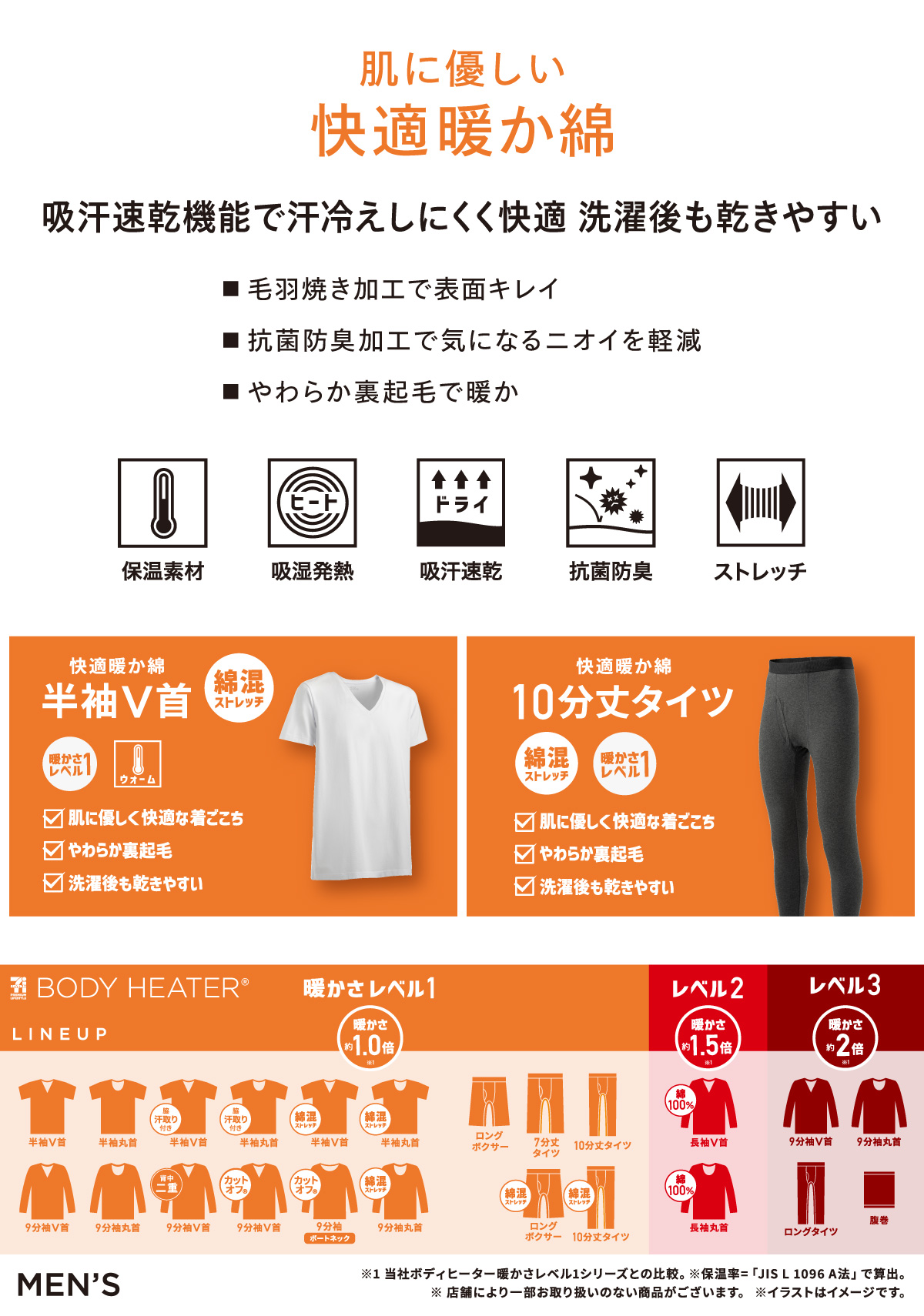 ボディヒーター メンズインナー 綿混